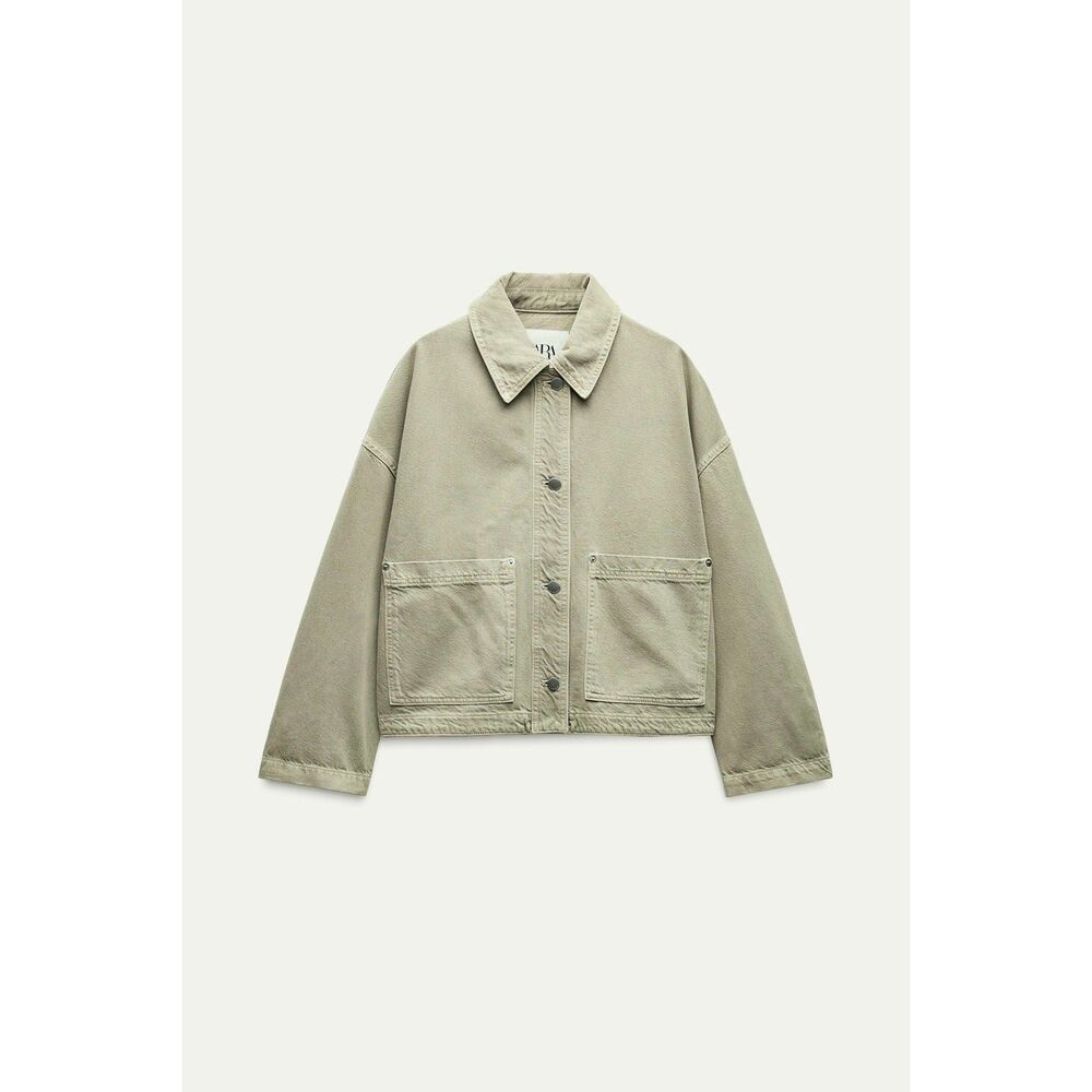 Zara Oversized Jacket Shacket‎ Utility Cotton Green Small